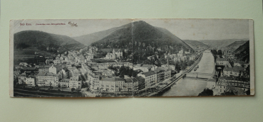 Postcard 2x-folding PC Bad Ems 1906 railway station panorama streets hotels Town architecture Rheinland Pfalz